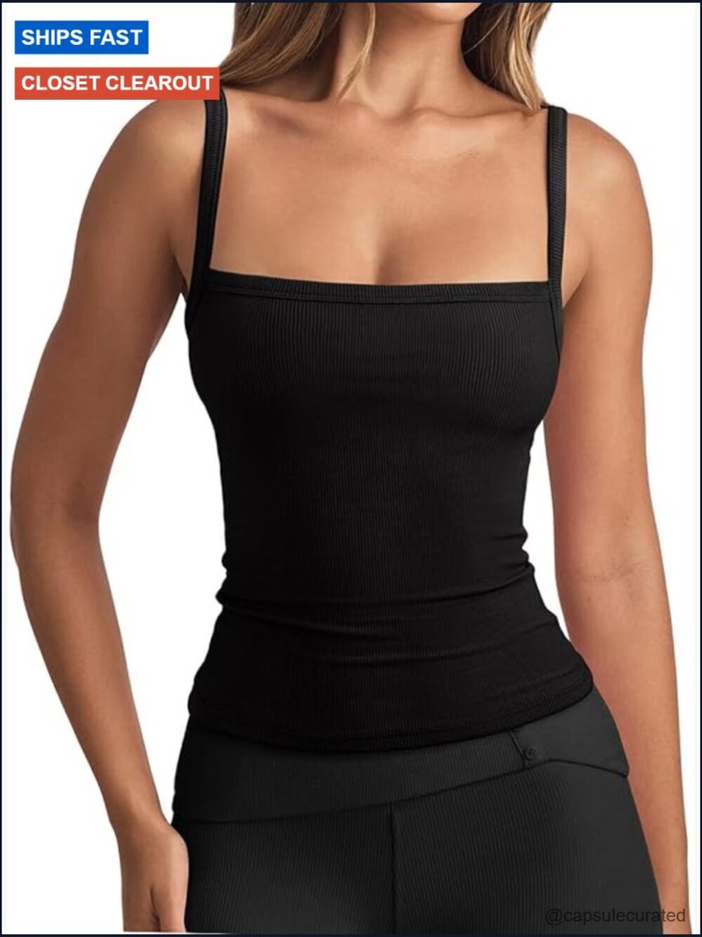 Ribbed Square Neck Crop Tank Top Going Out Outfit